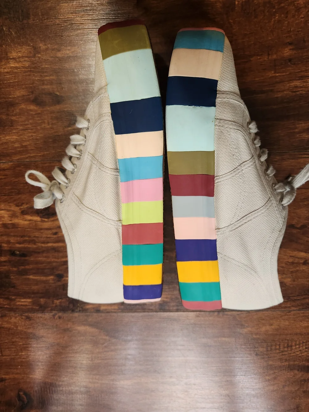 Superga 2790 Cream Canvas Platform Sneakers with Rainbow-Striped Sole